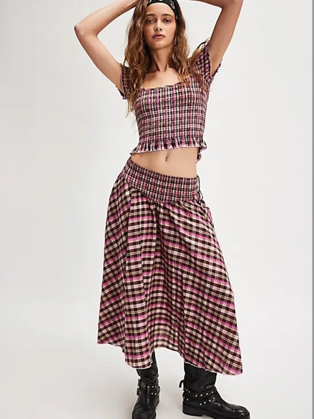 FREE PEOPLE BRAVEHEART MIDI PLAID SKIRT SET